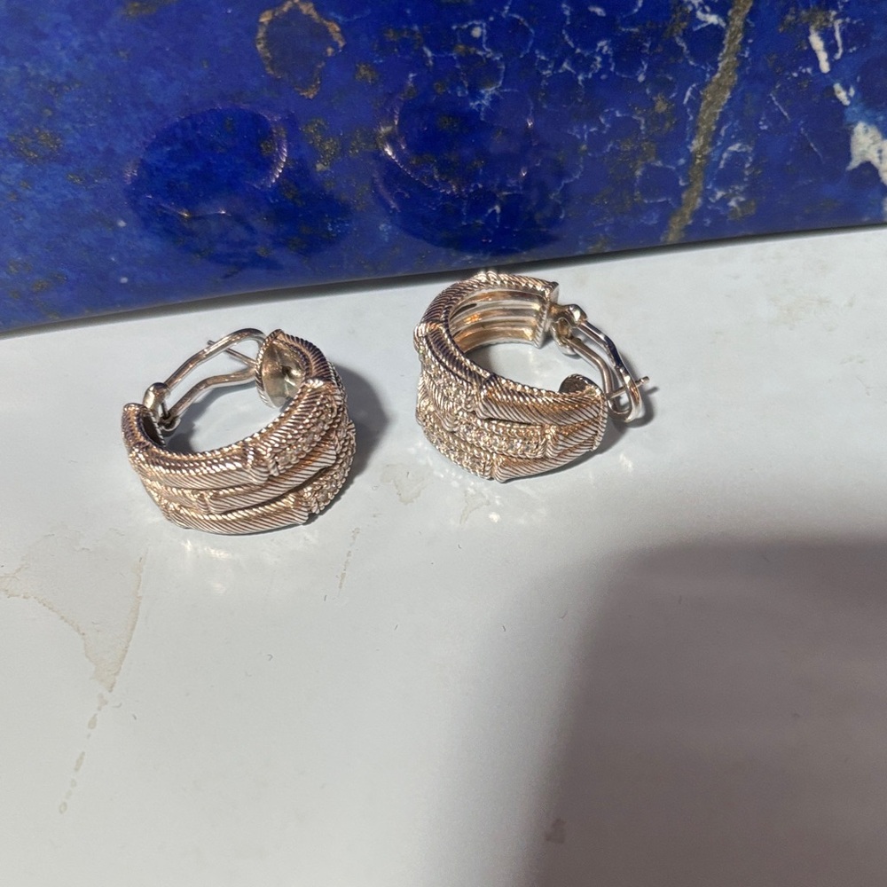 Judith Ripka Textured Silver Hoop Earrings